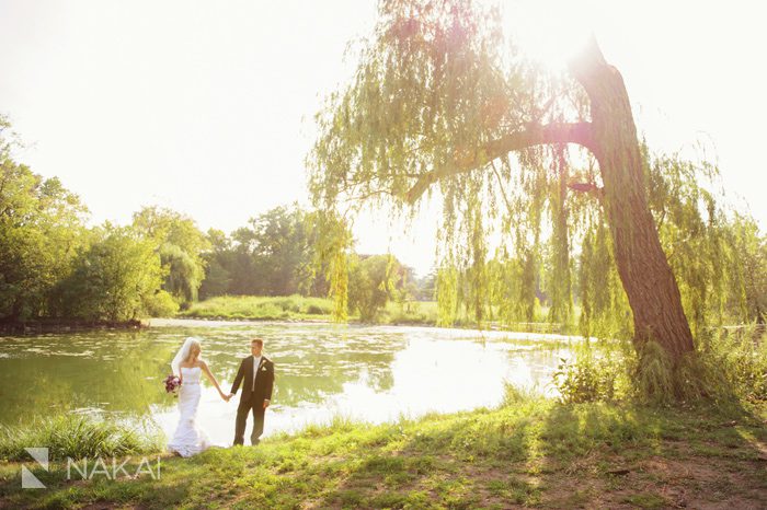 chicago wedding picture nature park tree pond