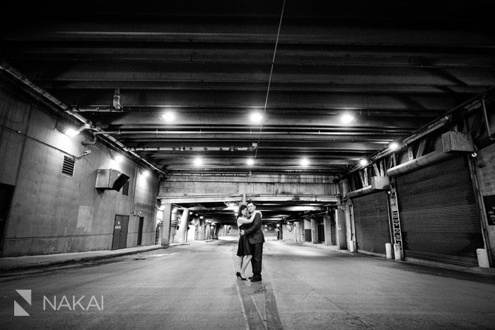 downtown chicago engagement photo lower wacker drive