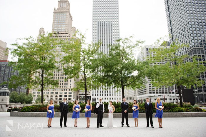 creative chicago downtown wedding bridal party photo