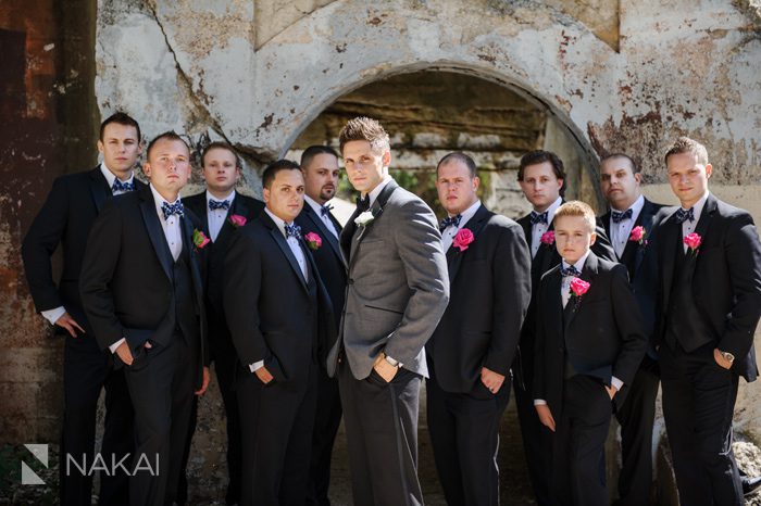 urban abandoned ruins wedding photos groomsmen