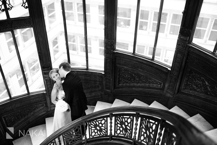 chicago rookery wedding photos spiral staircase