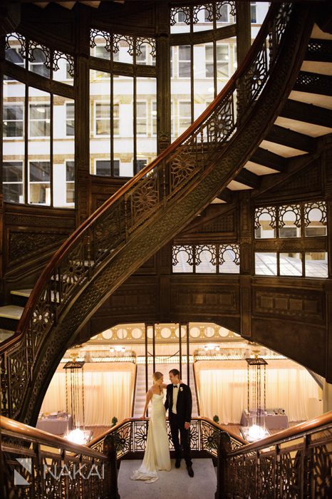 chicago rookery wedding photo spiral staircase