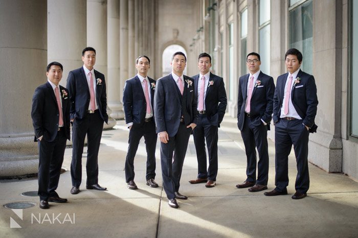 chicago union station wedding pictures korean groomsmen