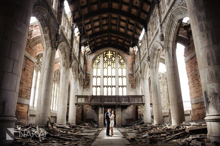 abandoned cathedral church engagement photo