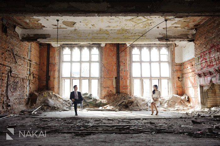abandoned building gary IN engagement photo