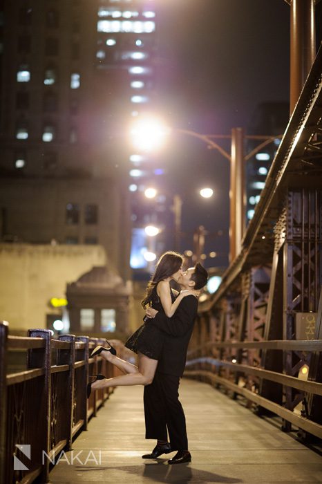 chicago at night engagement picture bridge