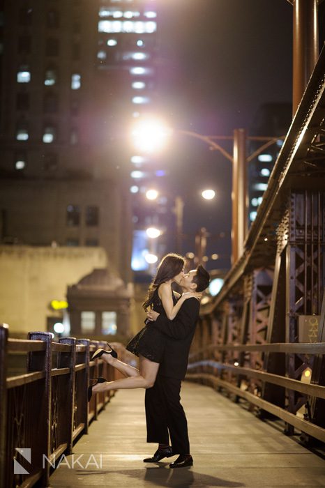 chicago at night engagement picture bridge