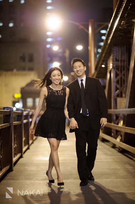 chicago at night engagement photo bridge