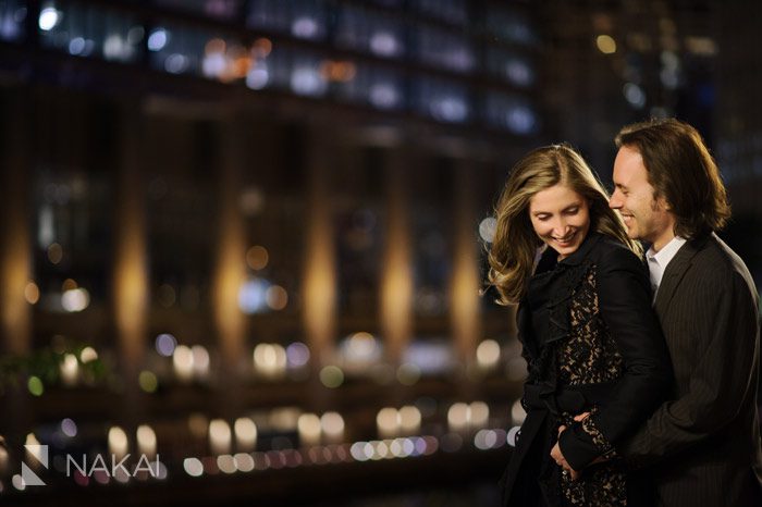 chicago engagement photographer night downtown photo