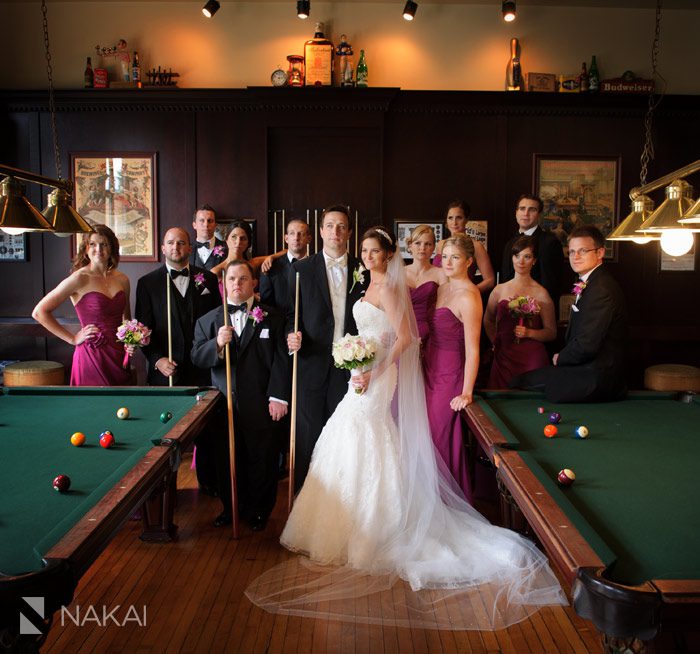 pool hall wedding photo