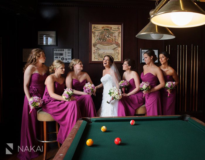 pool hall wedding photo