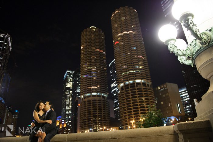 Chicago Engagement Picture at Night - Marina City