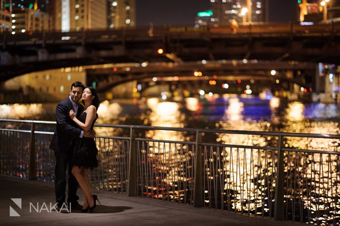Engagement Photo at Night - Chicago River