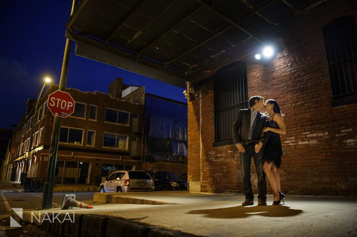 West Loop Chicago Engagement Photo at Night
