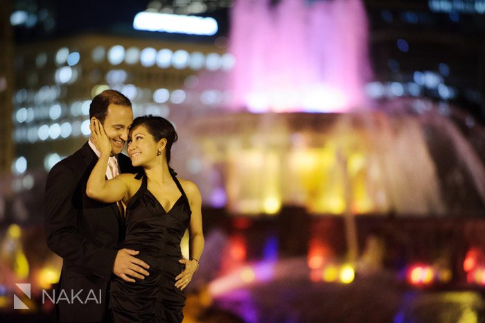 chicago night buckingham fountain engagement photo