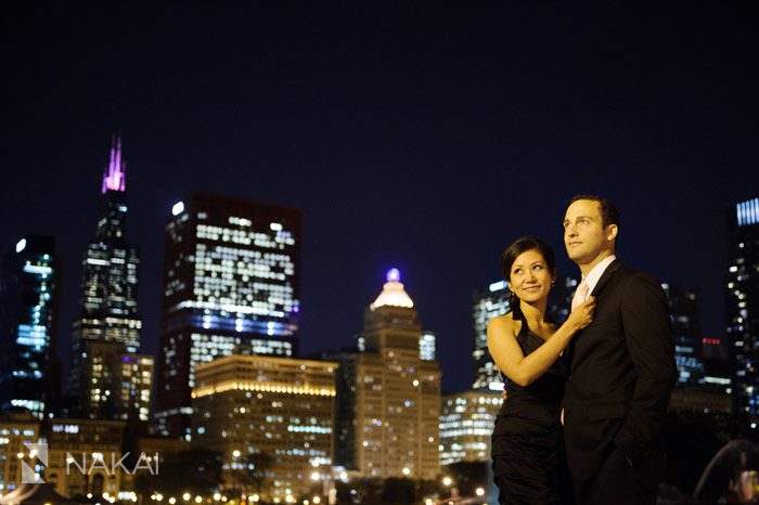 chicago night engagement photo