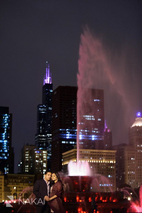 buckingham fountain night engagement photo