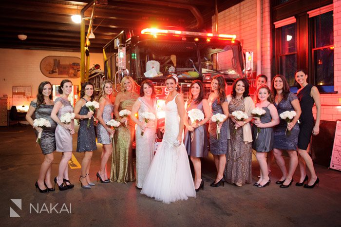 chicago fire station wedding photo