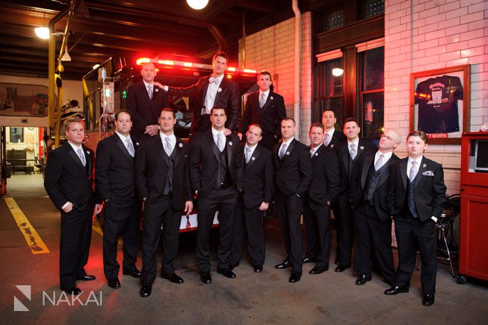 chicago fire station wedding picture