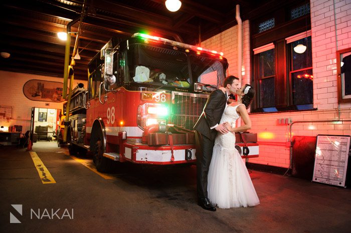 chicago fire station wedding photo