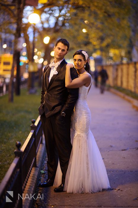 chicago at night wedding photo