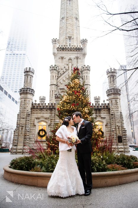 chicago water tower wedding winter photo