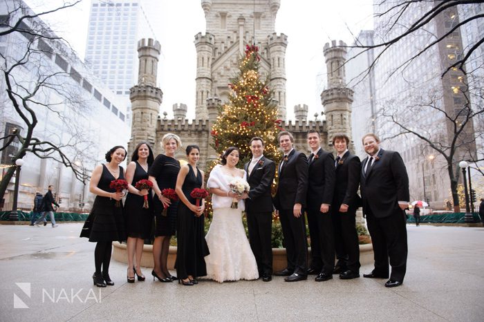 chicago winter water tower wedding photo
