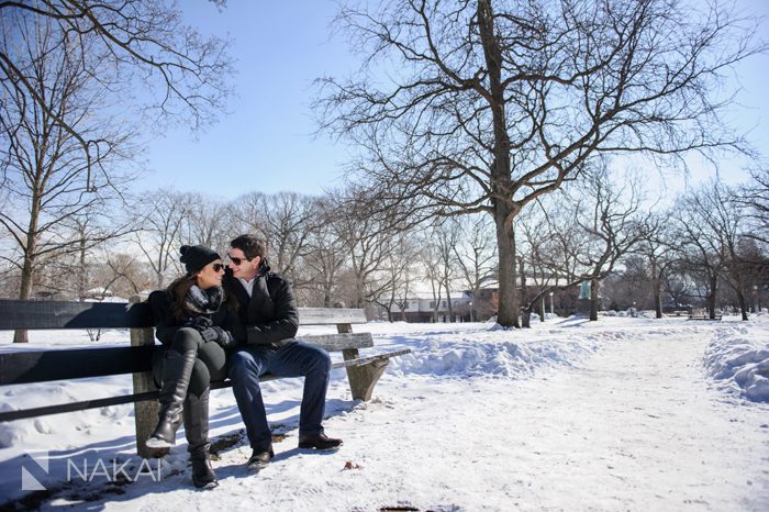 winter chicago engagement photo