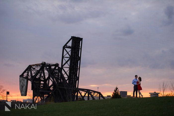 chicago night time engagement photo