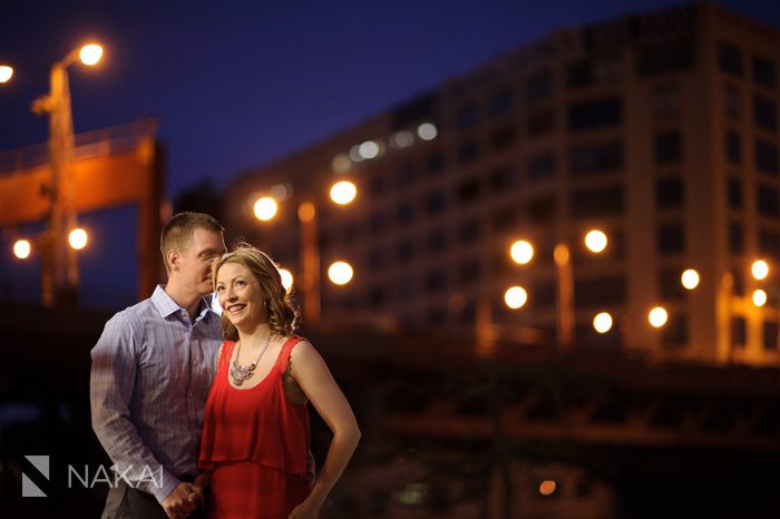 chicago night time engagement photo