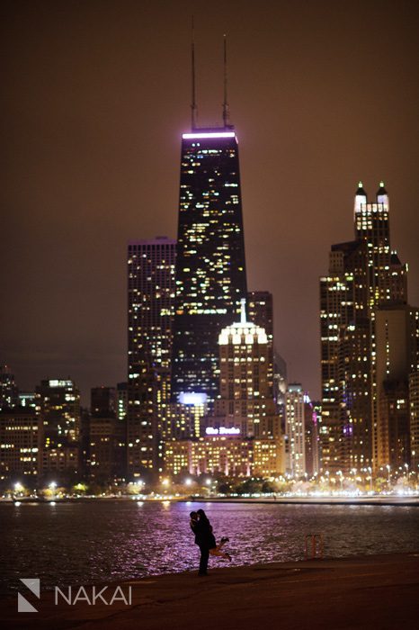 best chicago night engagement photo skyline
