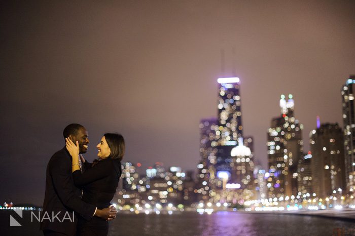 chicago night engagement photographer skyline