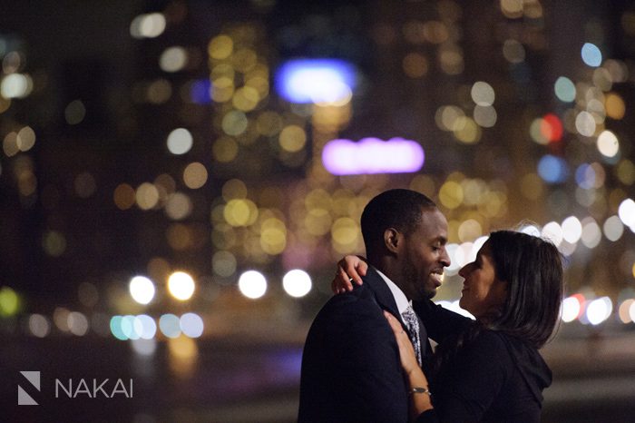 chicago night engagement picture skyline