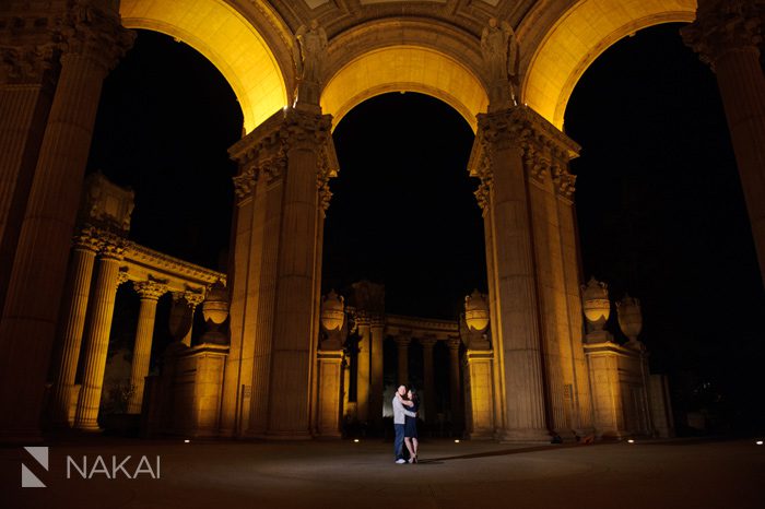 San Francisco palace of fine arts engagement picture at night