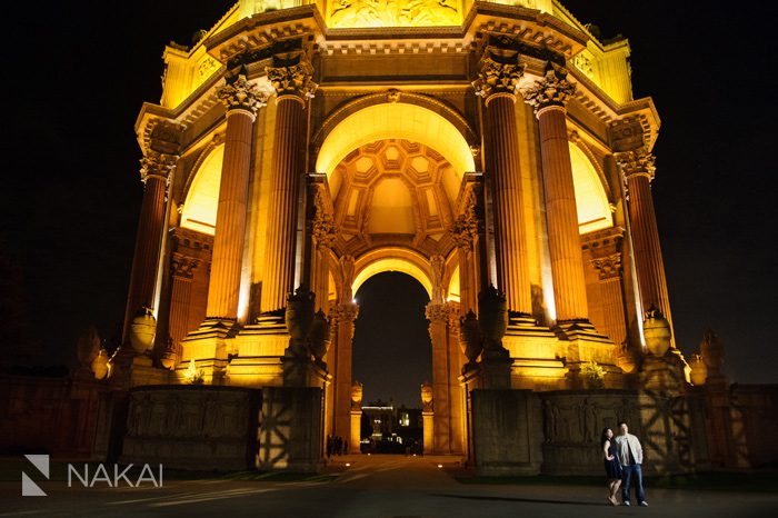 San Francisco palace of fine arts engagement picture at night