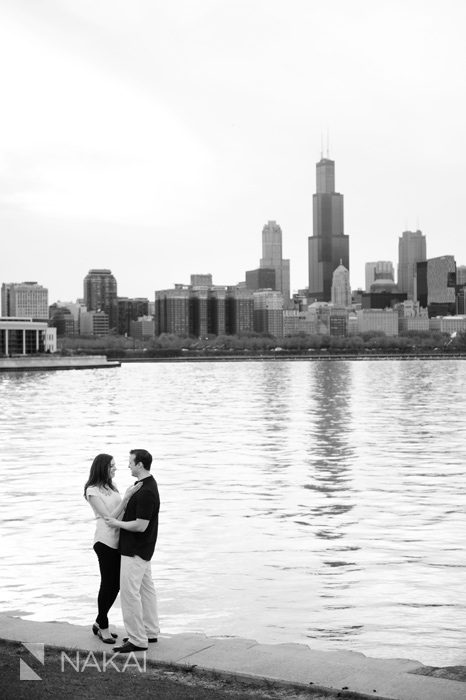 adler planetarium skyline chicago engagement picture