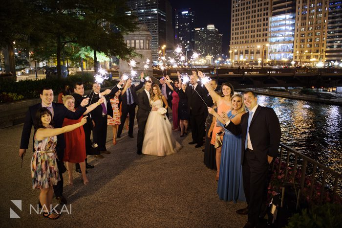 chicago wedding photographer river sparkers at night