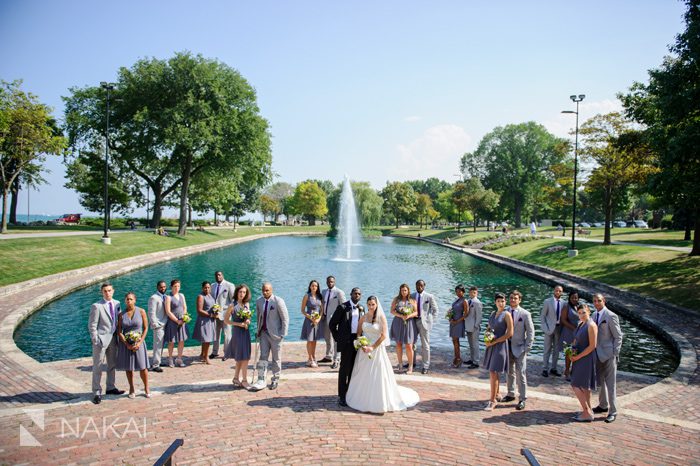 evanston wedding photos bridal party water fountain