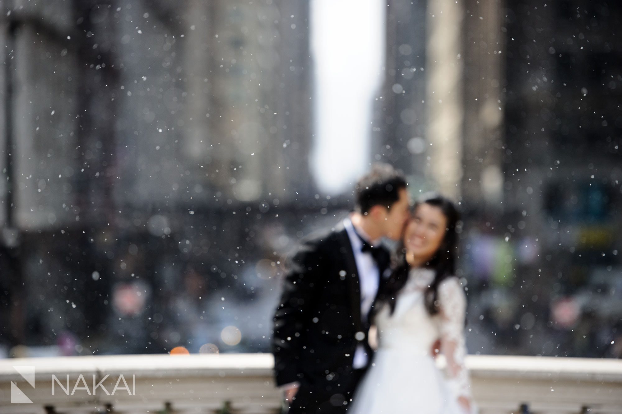 Chicago Millennium Park Wedding Photo with Snow!