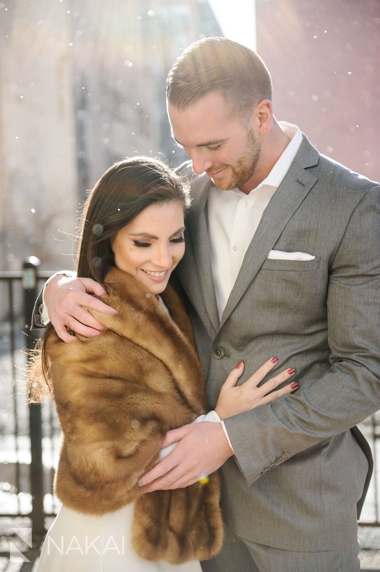 Chicago winter engagement photographer snow