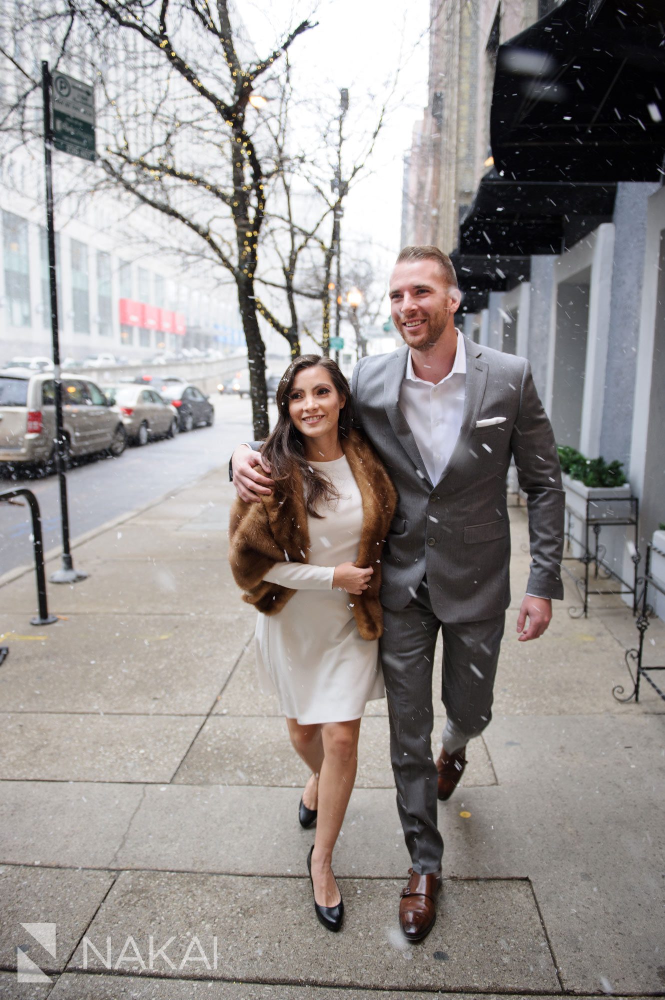 Chicago winter engagement photos snow