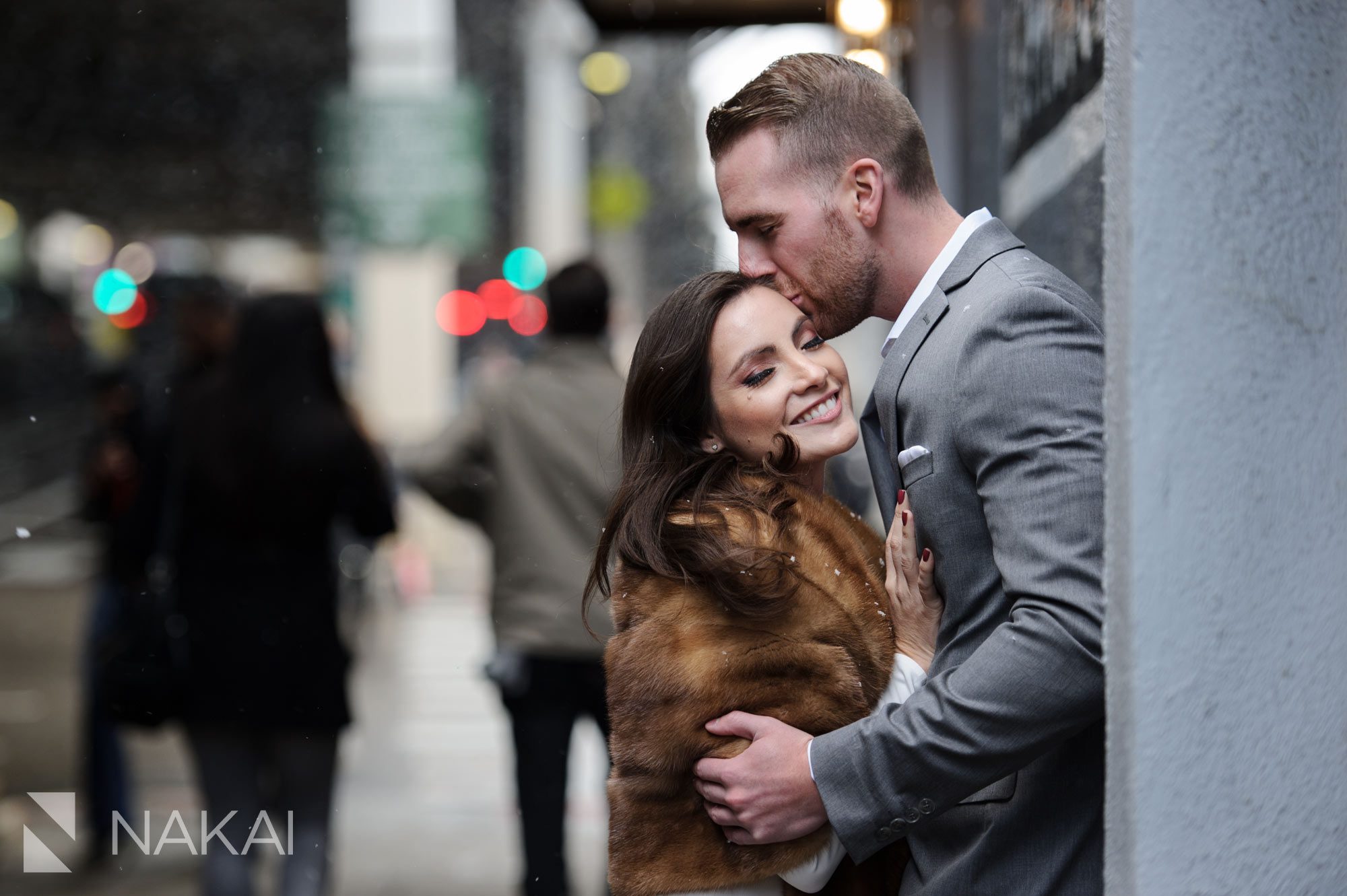 Chicago winter engagement photos snow