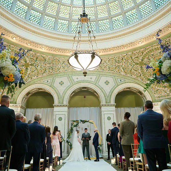 Chicago Cultural Center Wedding ceremony photo w/ Tiffany Dome