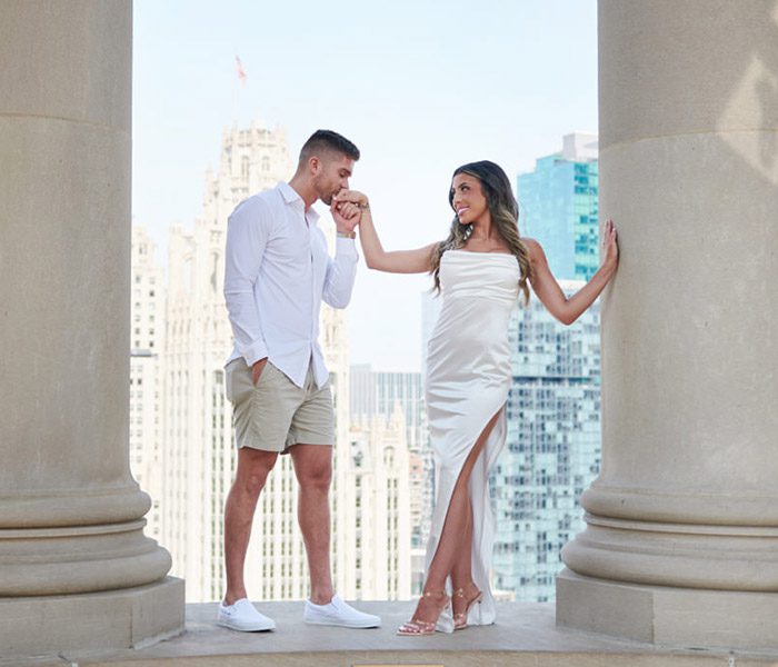 LondonHouse Chicago proposal photo in Cupola. Kissing fiance's hand