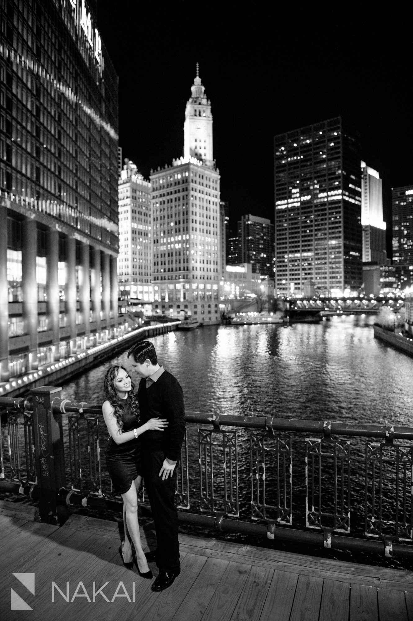 chicago river engagement photography night evening