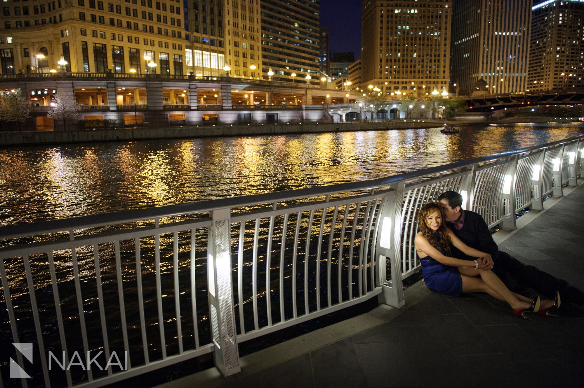 chicago river engagement photography night evening