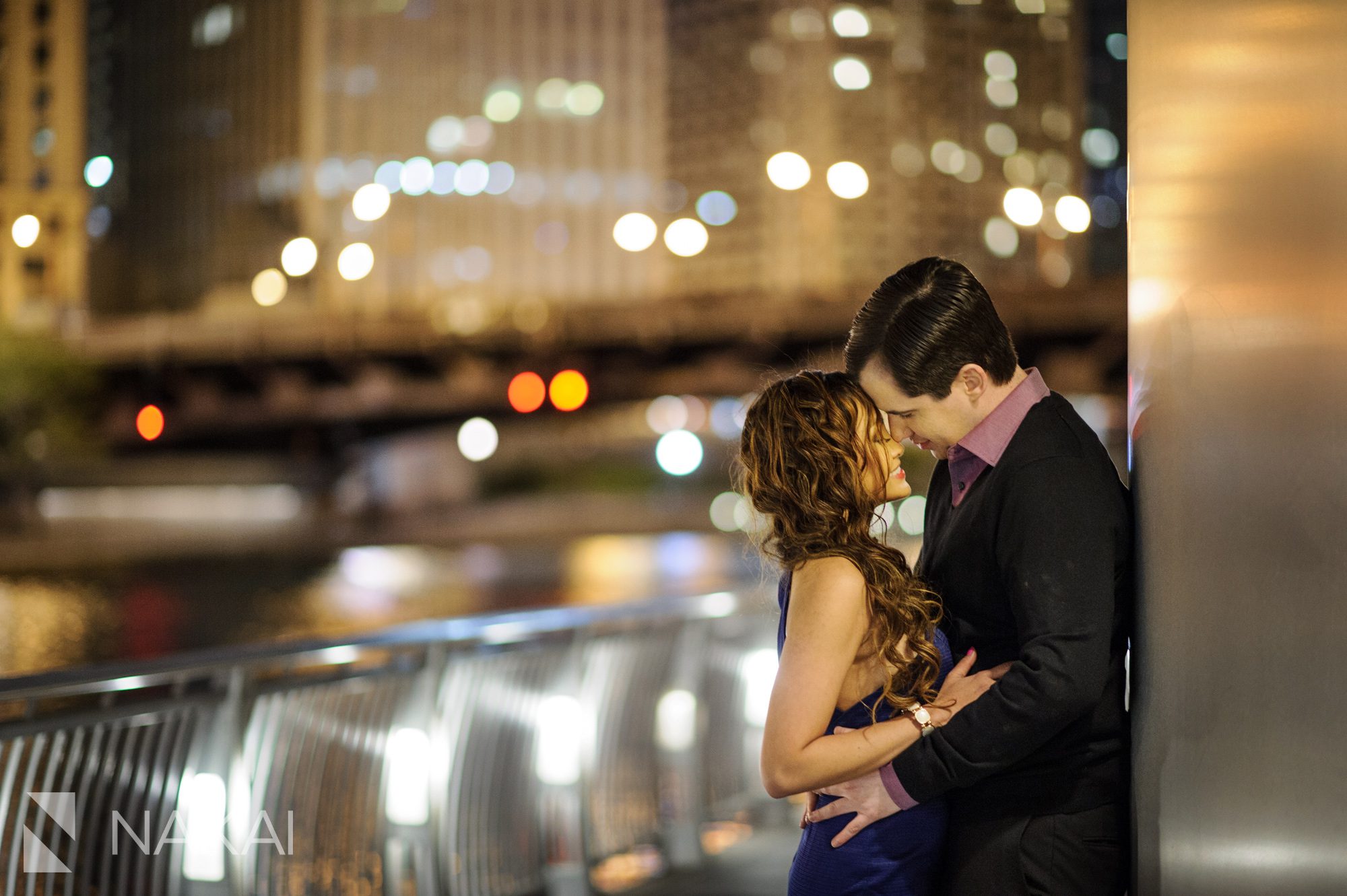 chicago river engagement photographer night evening