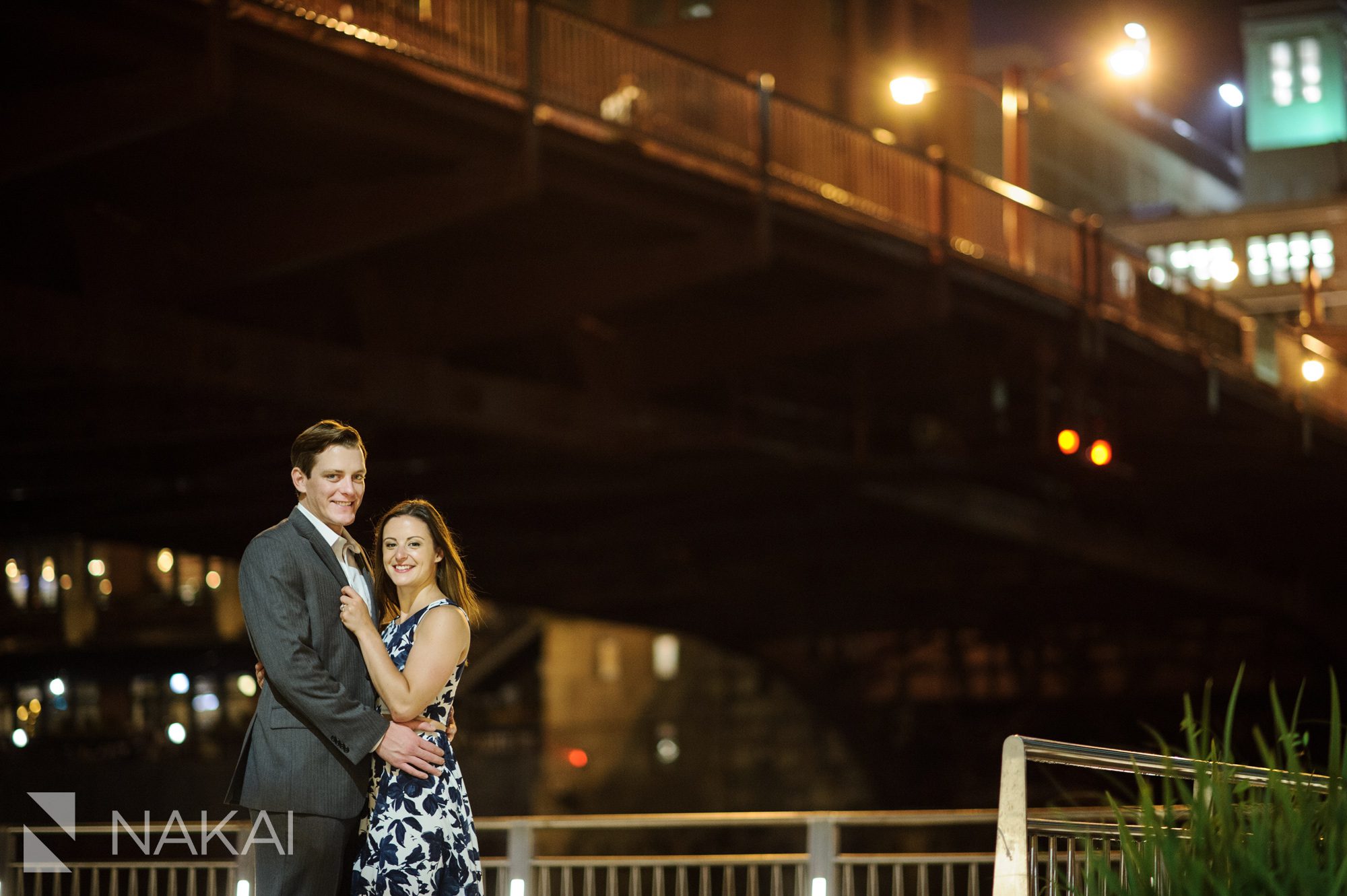 night time best chicago river engagement photos
