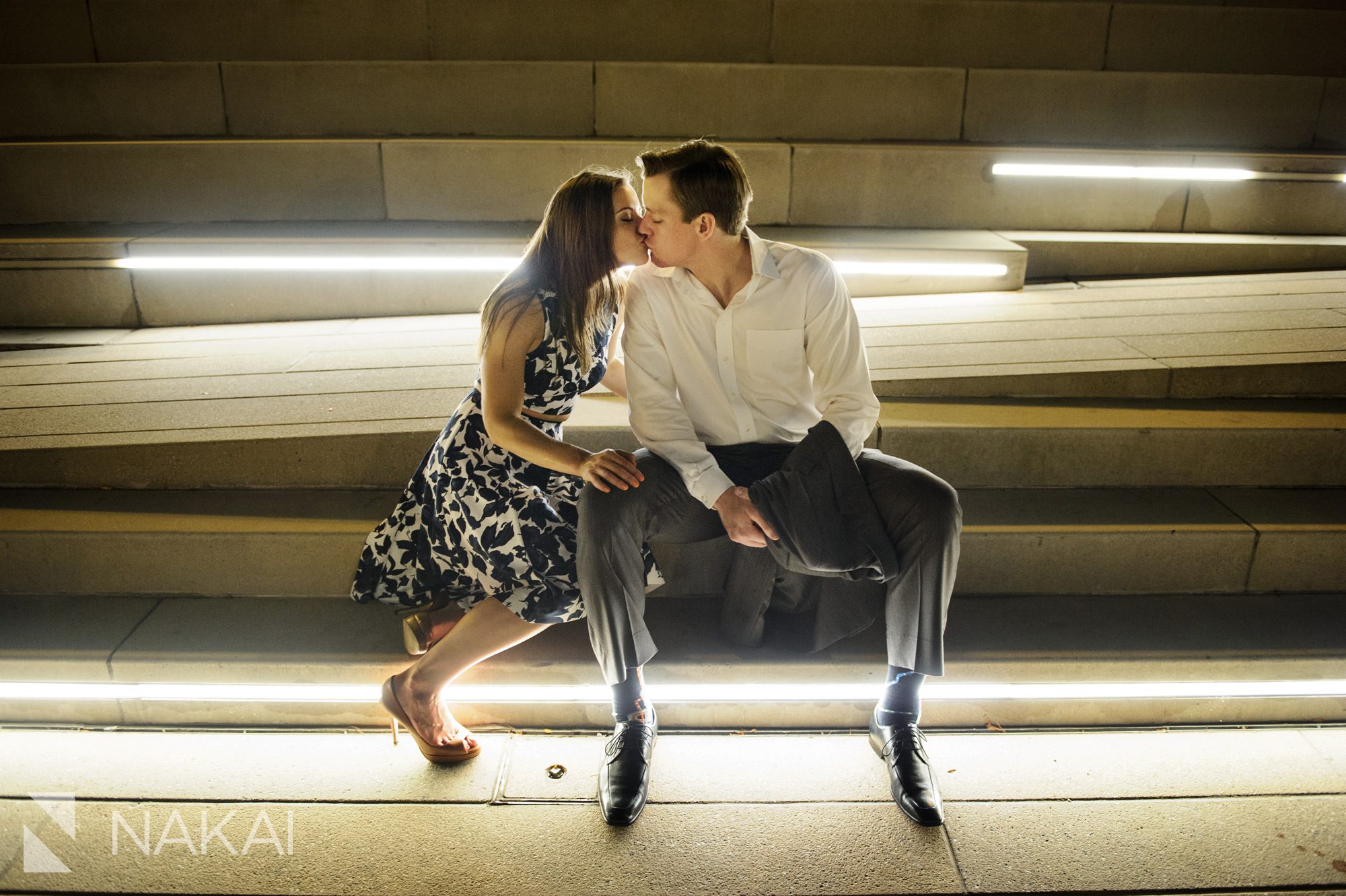 night time best chicago river engagement pictures