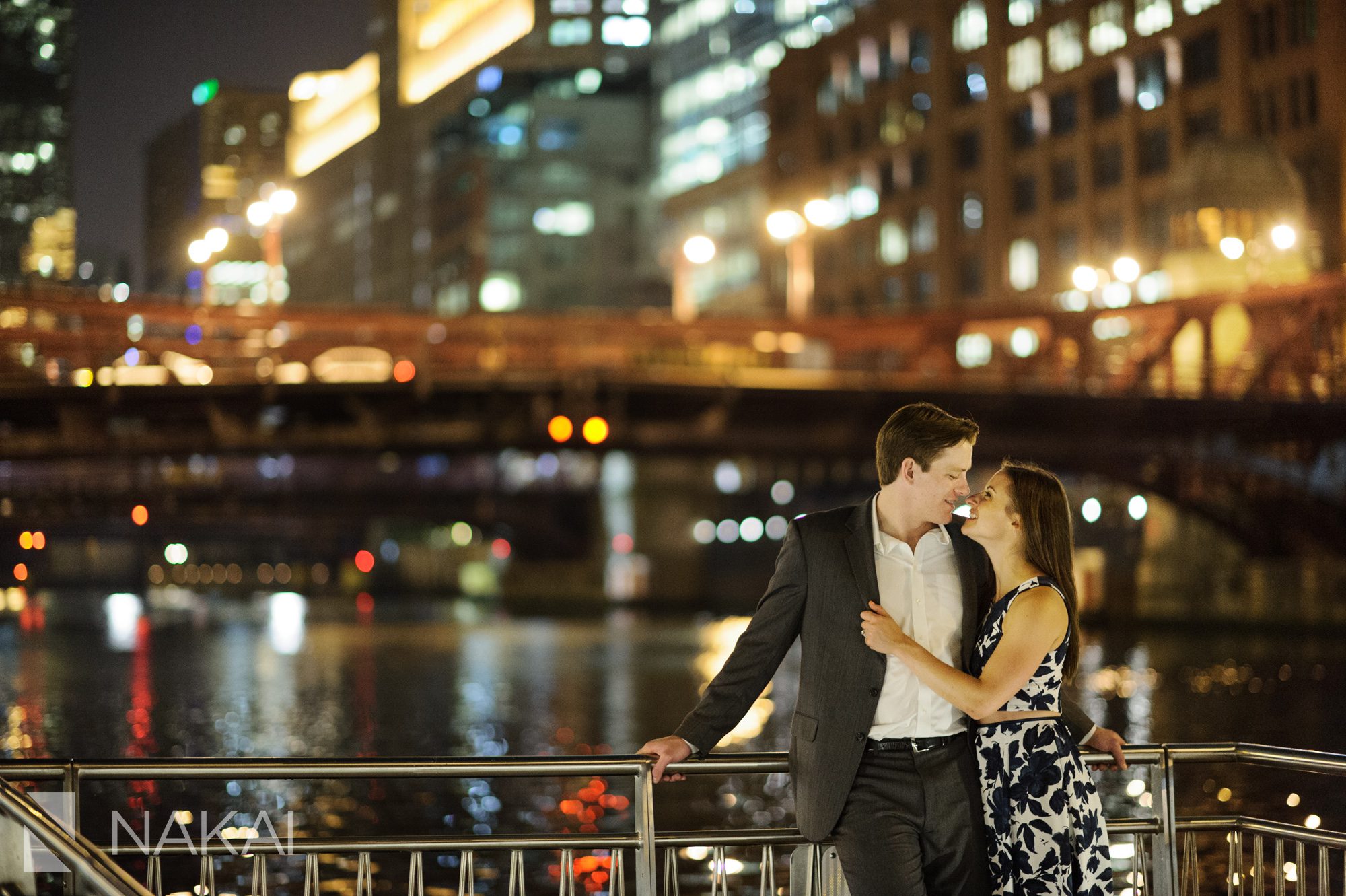 best chicago riverwalk night time engagement photographer